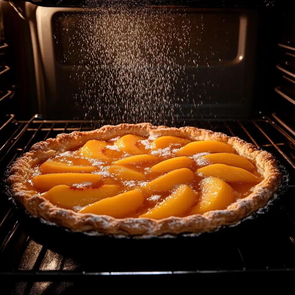 cobbler baking in oven with rising crust