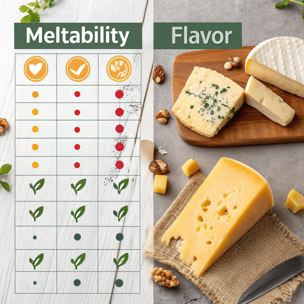 chart ranking cheeses by meltability and flavor