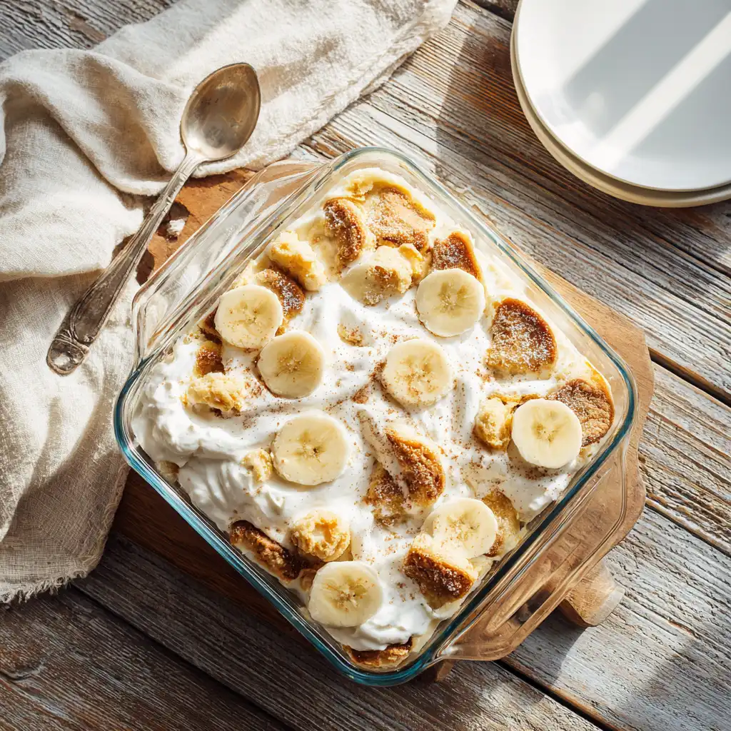 Bread and banana pudding high protein dessert