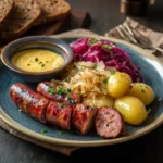 Served beef kielbasa with traditional sides