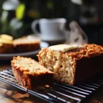 Sliced 3 ingredient banana bread fresh from oven