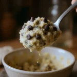spoonful of cottage cheese cookie dough topped with chocolate chips