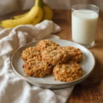 banana oatmeal protein breakfast cookies served with almond milk