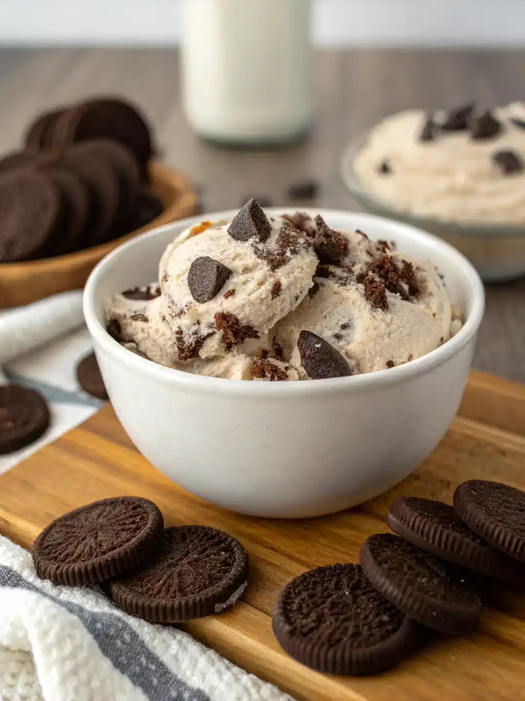 Cookies and cream protein powder in a glass with crushed cookies