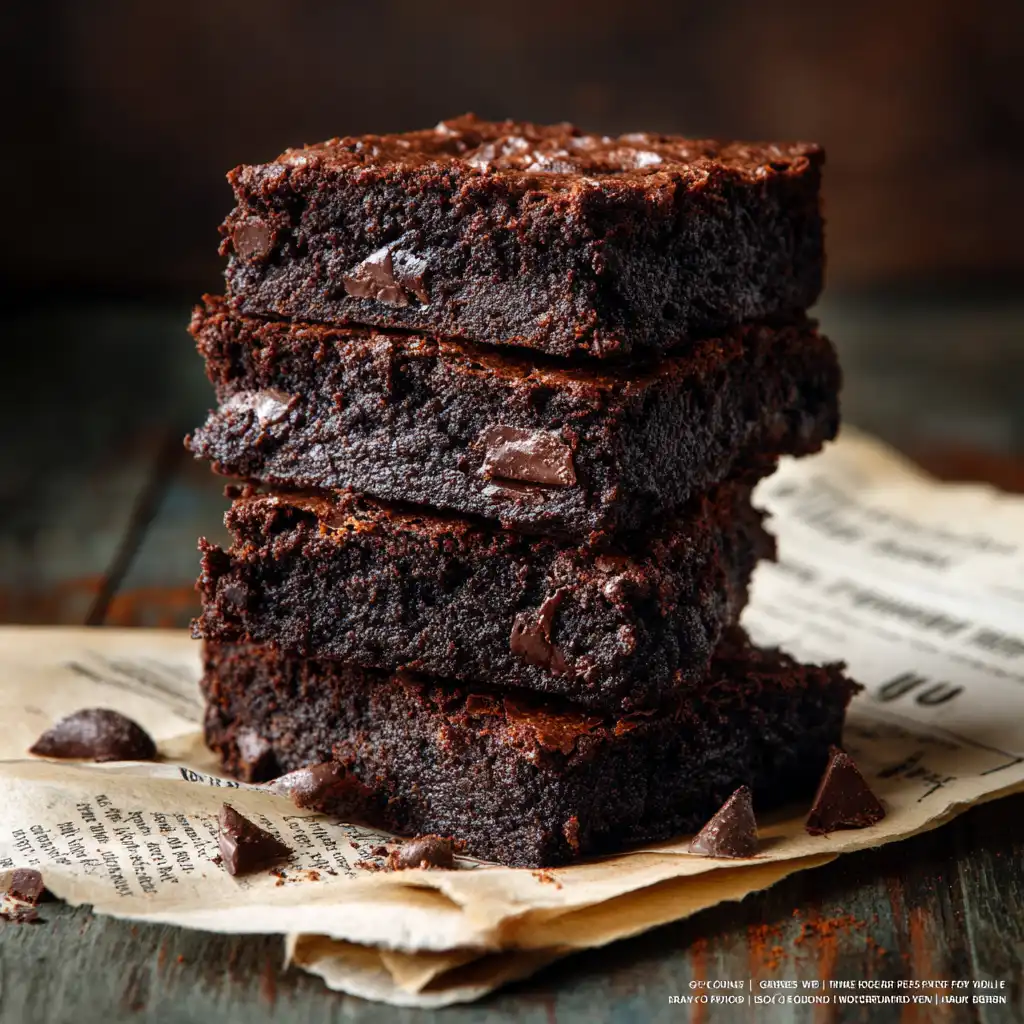 Greek Yogurt Brownies on rustic table
