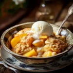 Served peach cobbler with ice cream