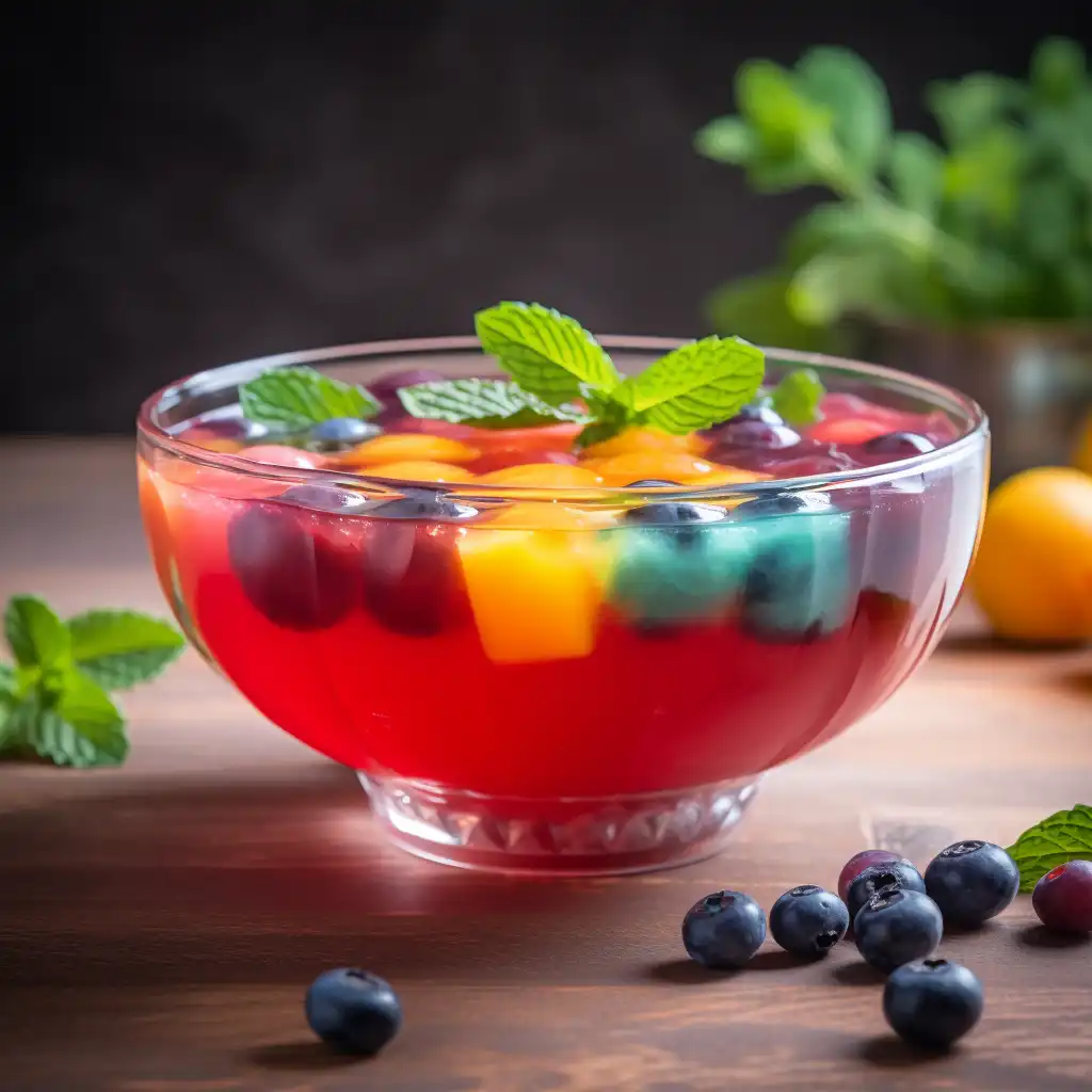 Homemade jello dessert with fresh fruit