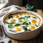 egg bake with cottage cheese and spinach in ceramic dish