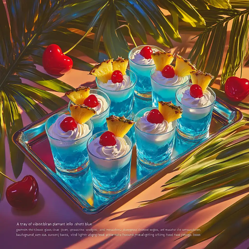 Blue Hawaiian Jello Shots with Garnishes