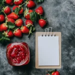 Recipe card for Sure Jell strawberry freezer jam with fresh strawberries