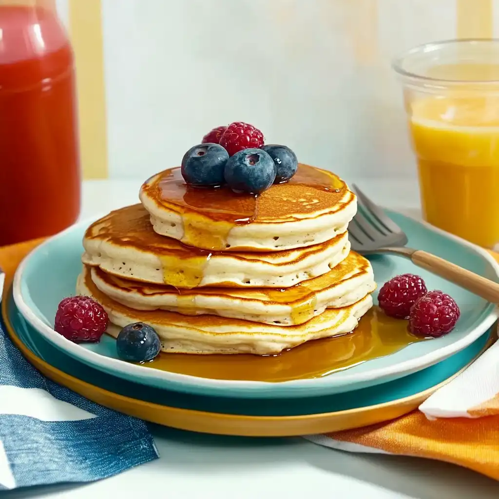 Fluffy high protein pancakes with yogurt and berries