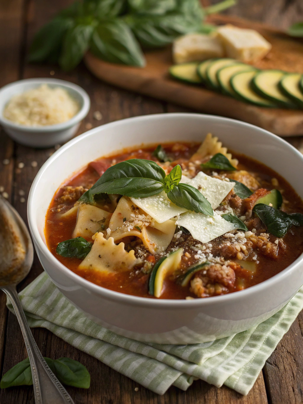 Lasagna Soup with Spinach & Zucchini.