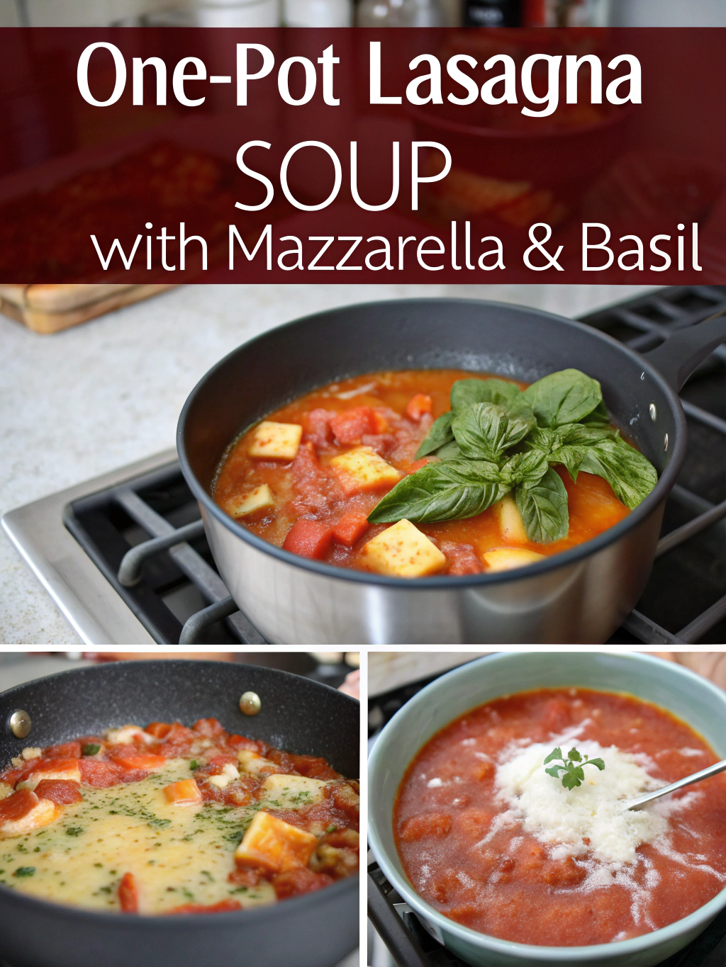 “One‑Pot Lasagna Soup with Mozzarella & Basil” preparing steps