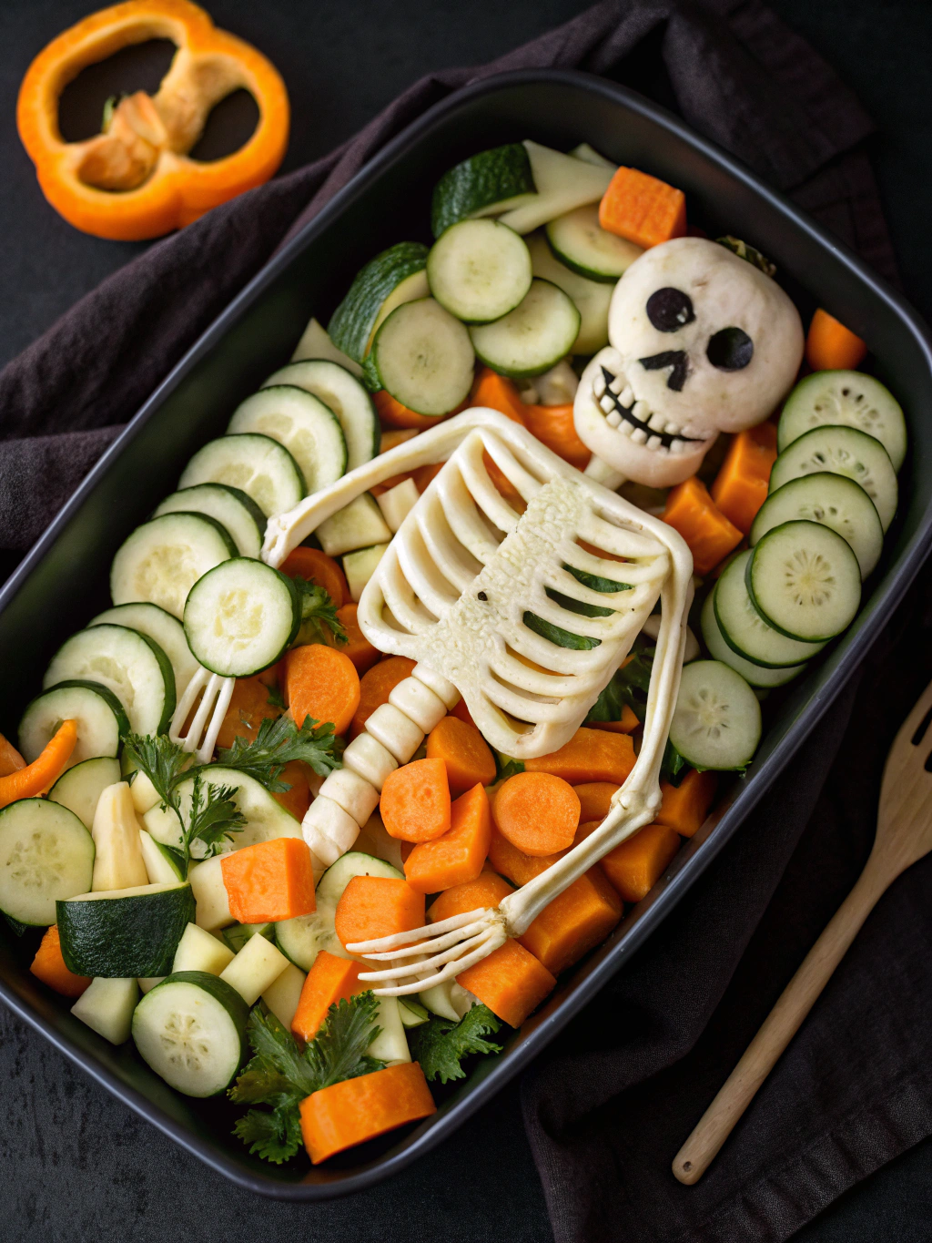 Halloween Skeleton Veggie Tray with Dip