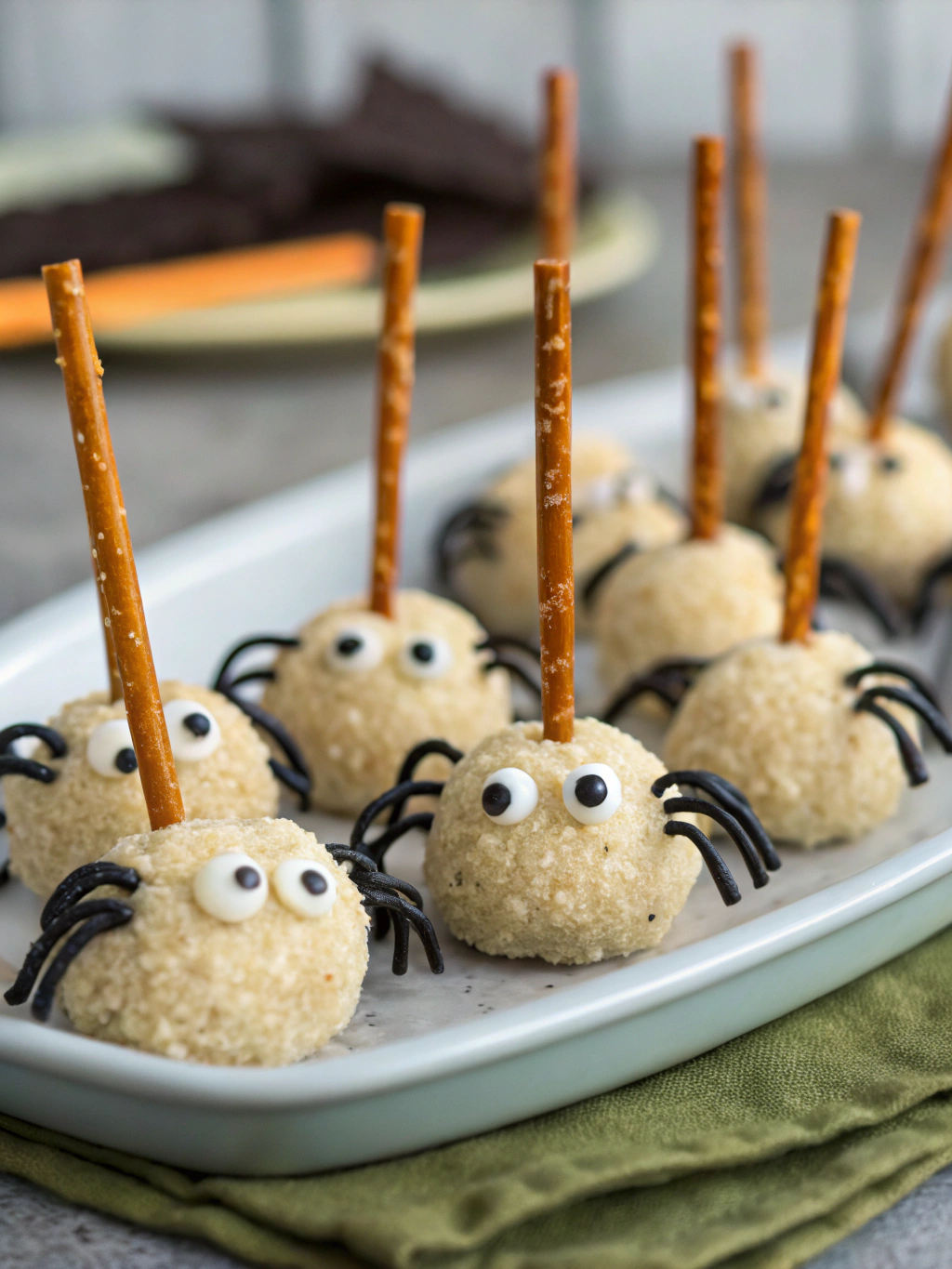 Creepy Cheese Balls with Pretzel Legs