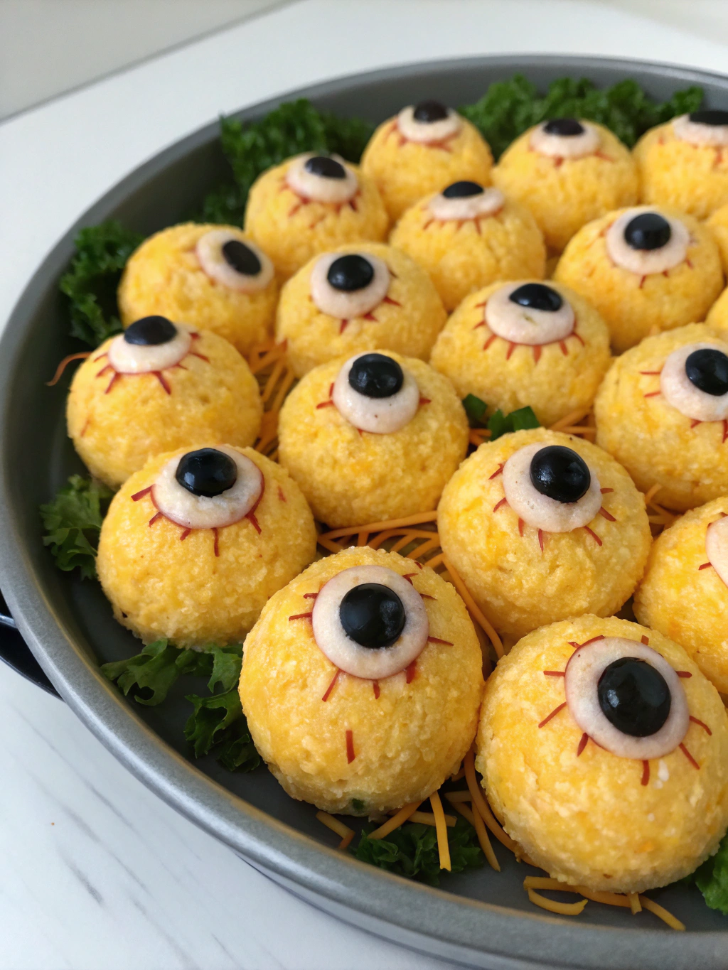 Creepy Cheese Balls with Pretzel Legs