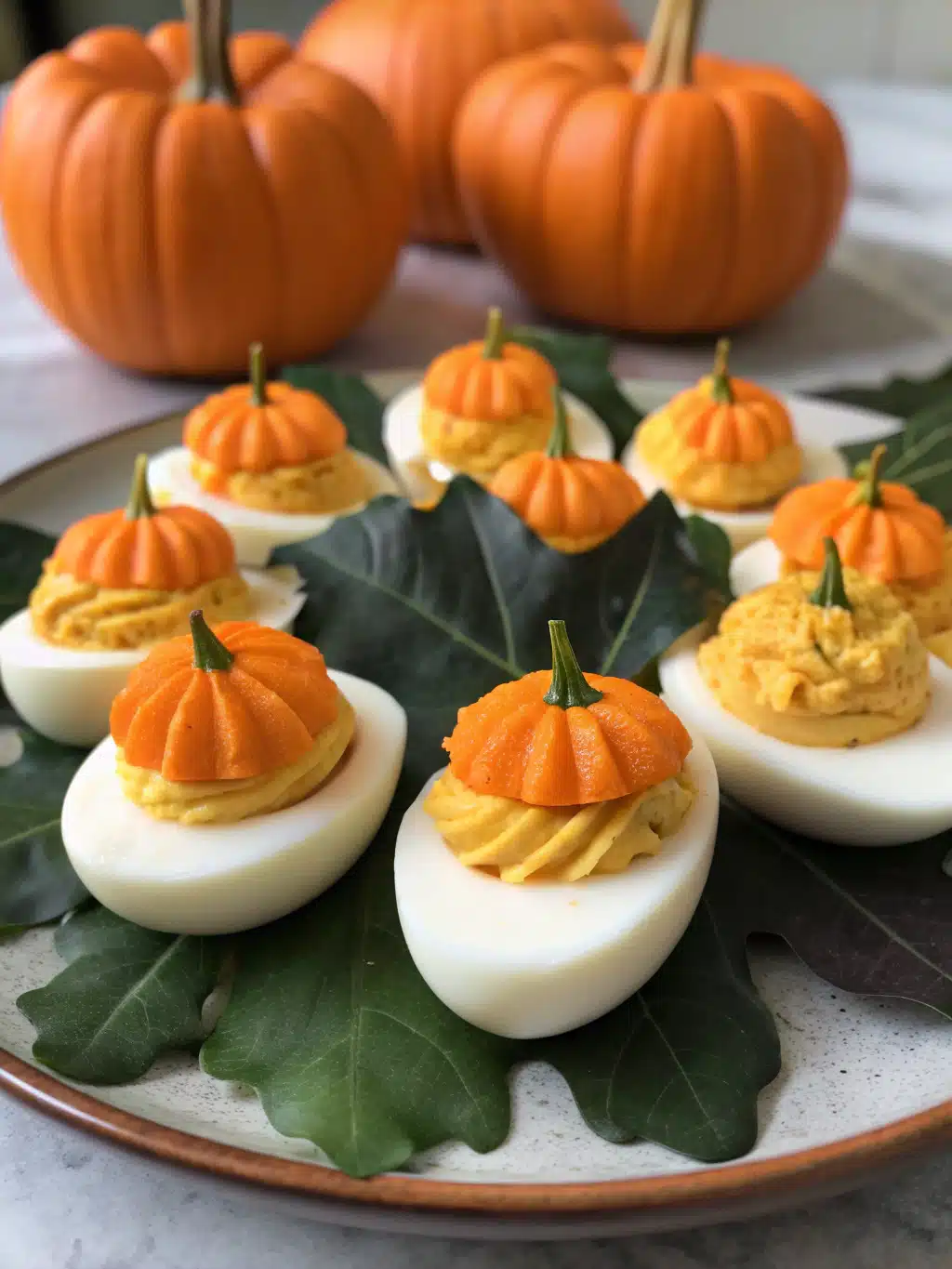 Pumpkin Deviled Eggs for Halloween Buffets