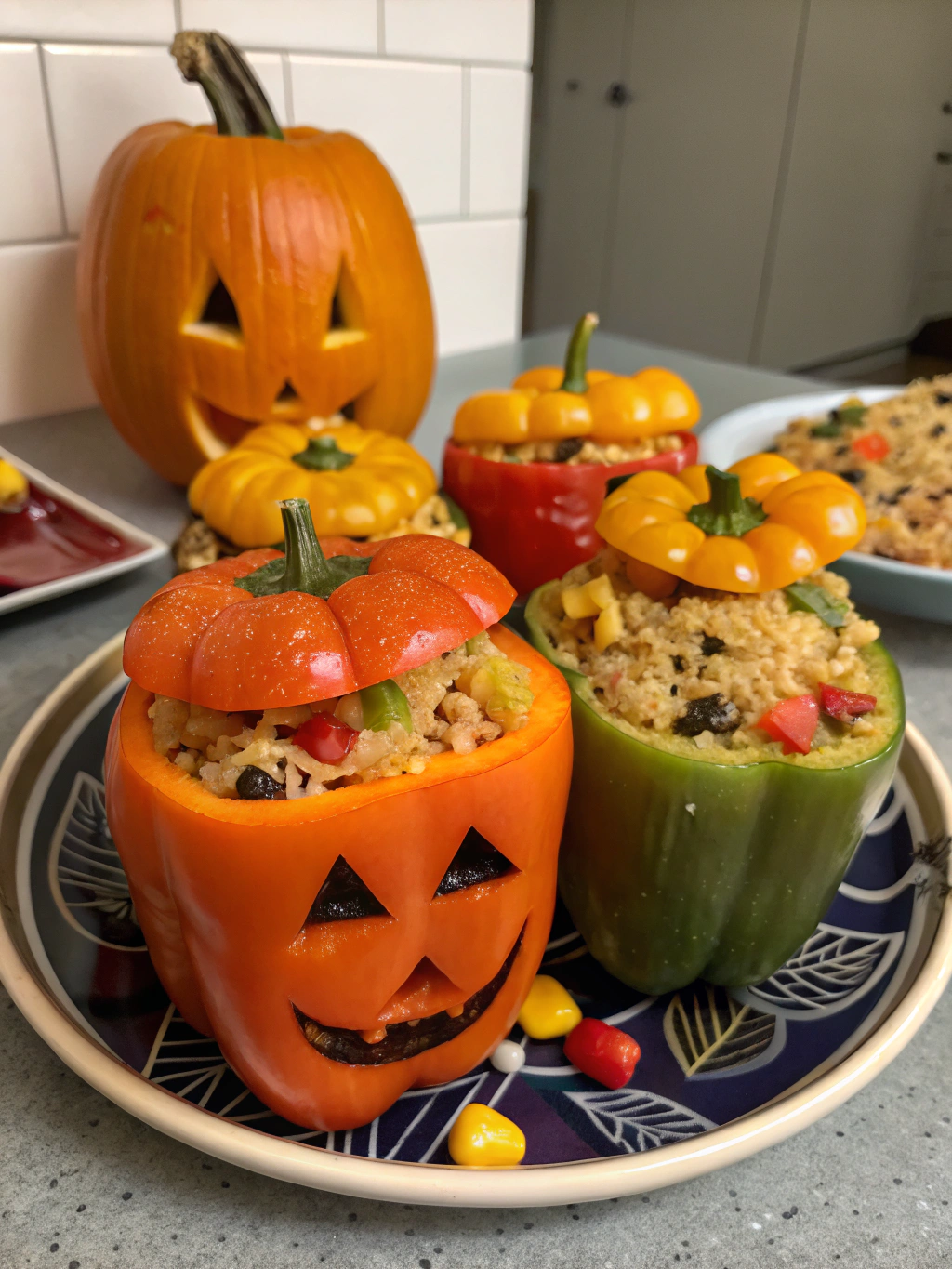 Jack-o’-Lantern Stuffed Bell Peppers