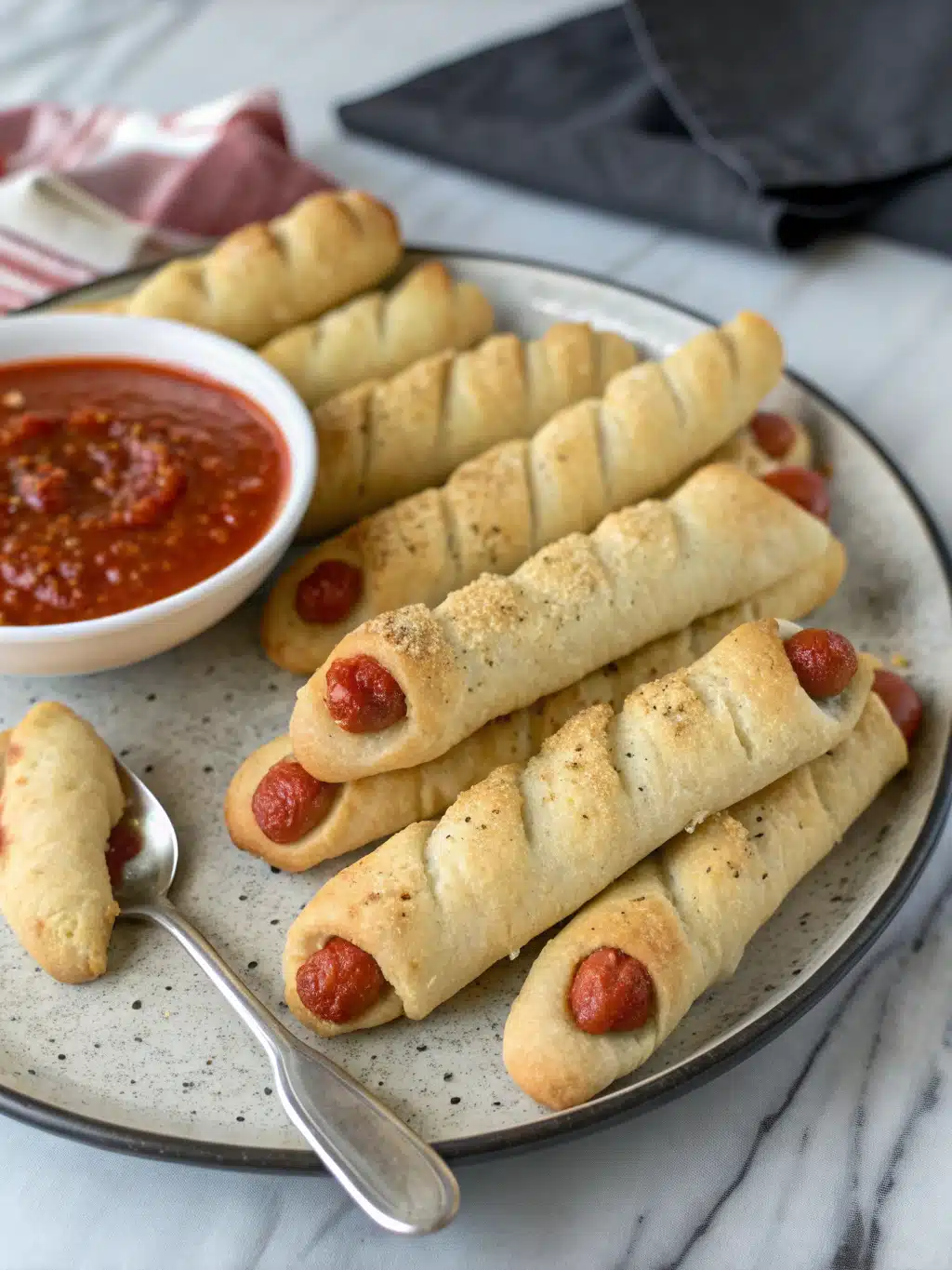 Witch Finger Breadsticks with Marinara Dip