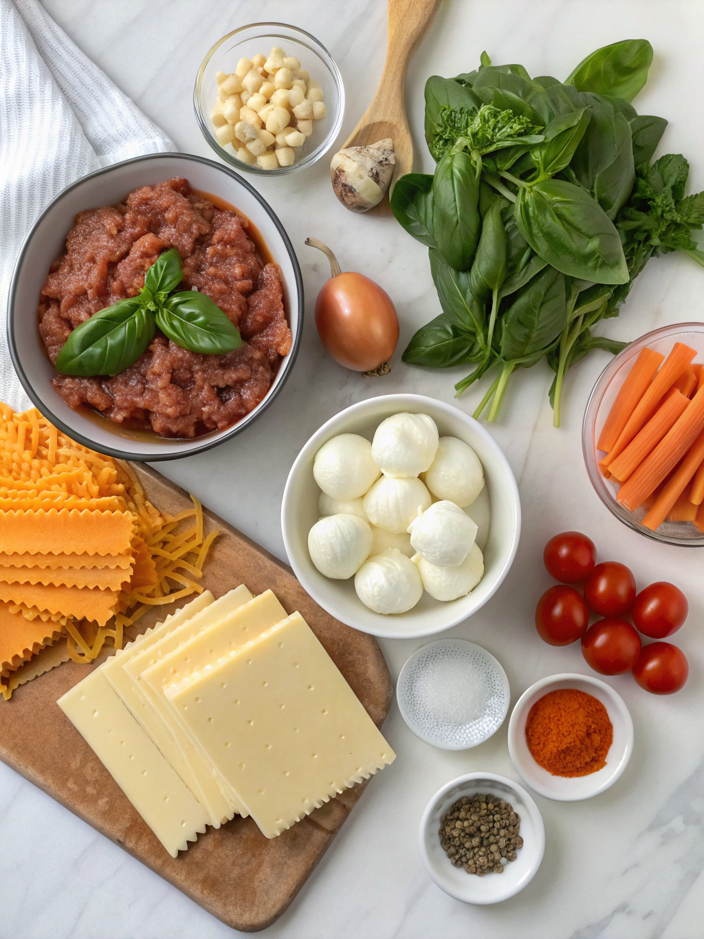 “One‑Pot Lasagna Soup with Mozzarella & Basil” ingredients