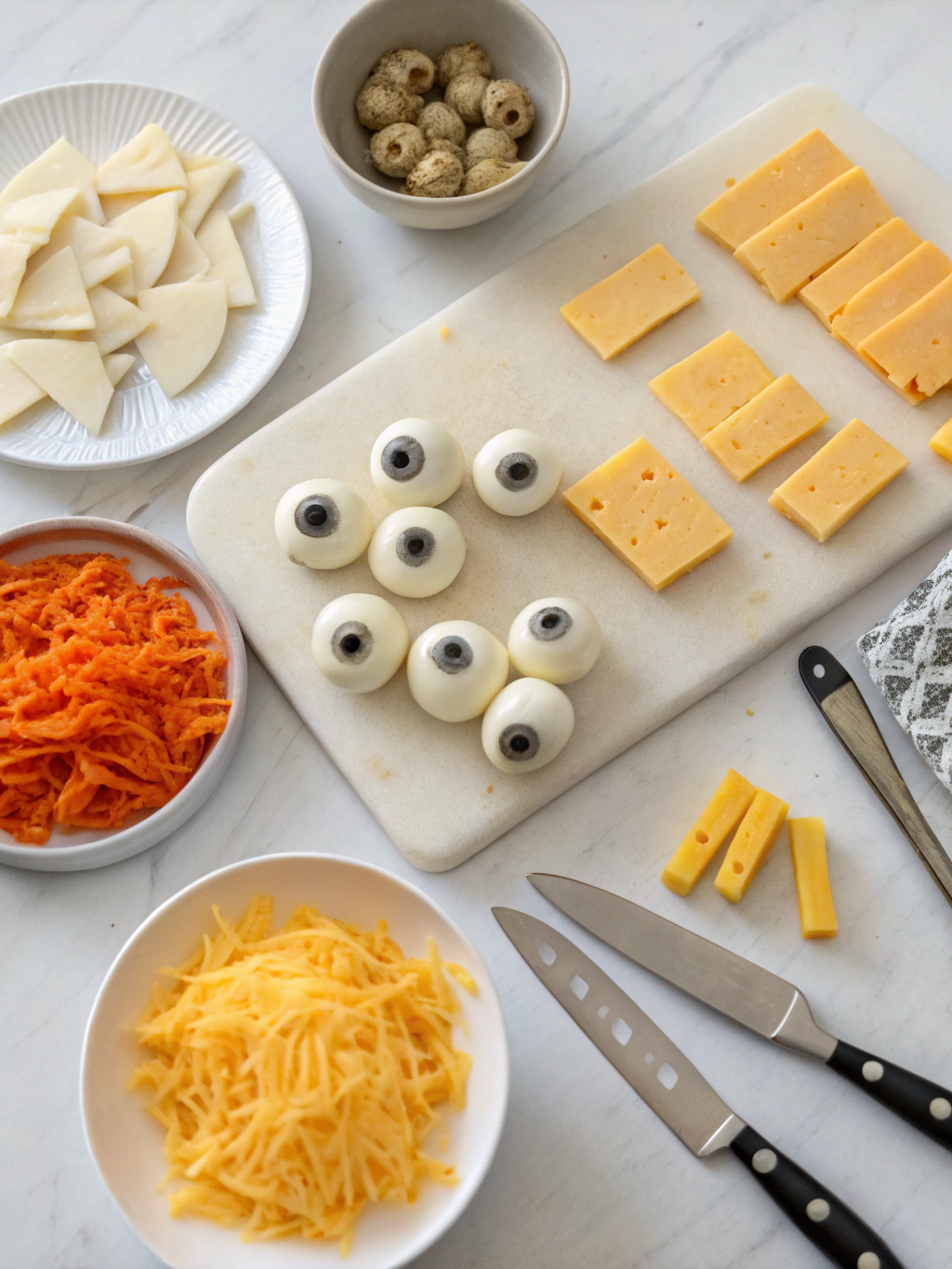 Cheese “Eyeball” Bites preparing steps