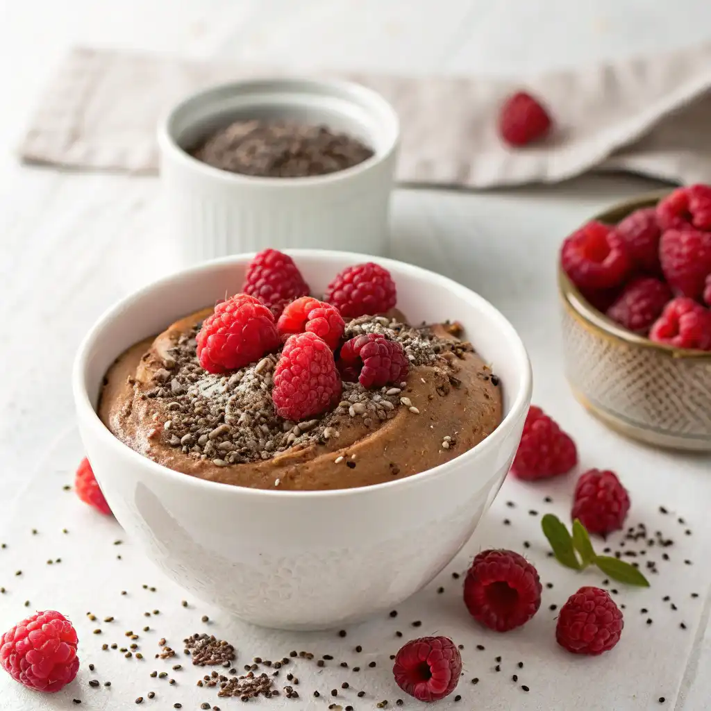 creamy cottage cheese chocolate mousse with chia seeds