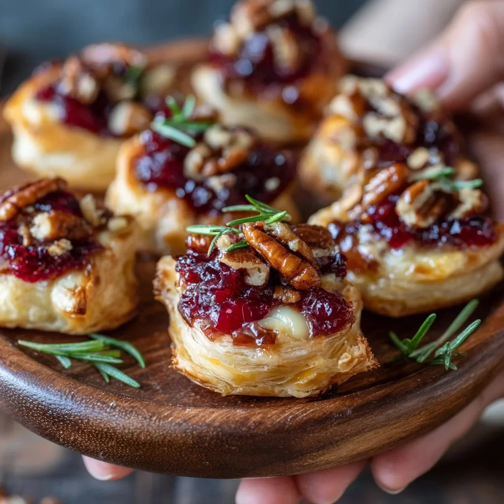 Delicious baked cranberry brie bites served on a platter