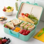 Kid-friendly sandwiches in a colorful lunchbox