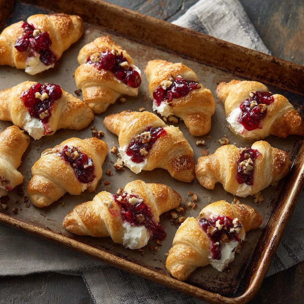 Cranberry Cream Cheese Crescent Bites on a festive platter