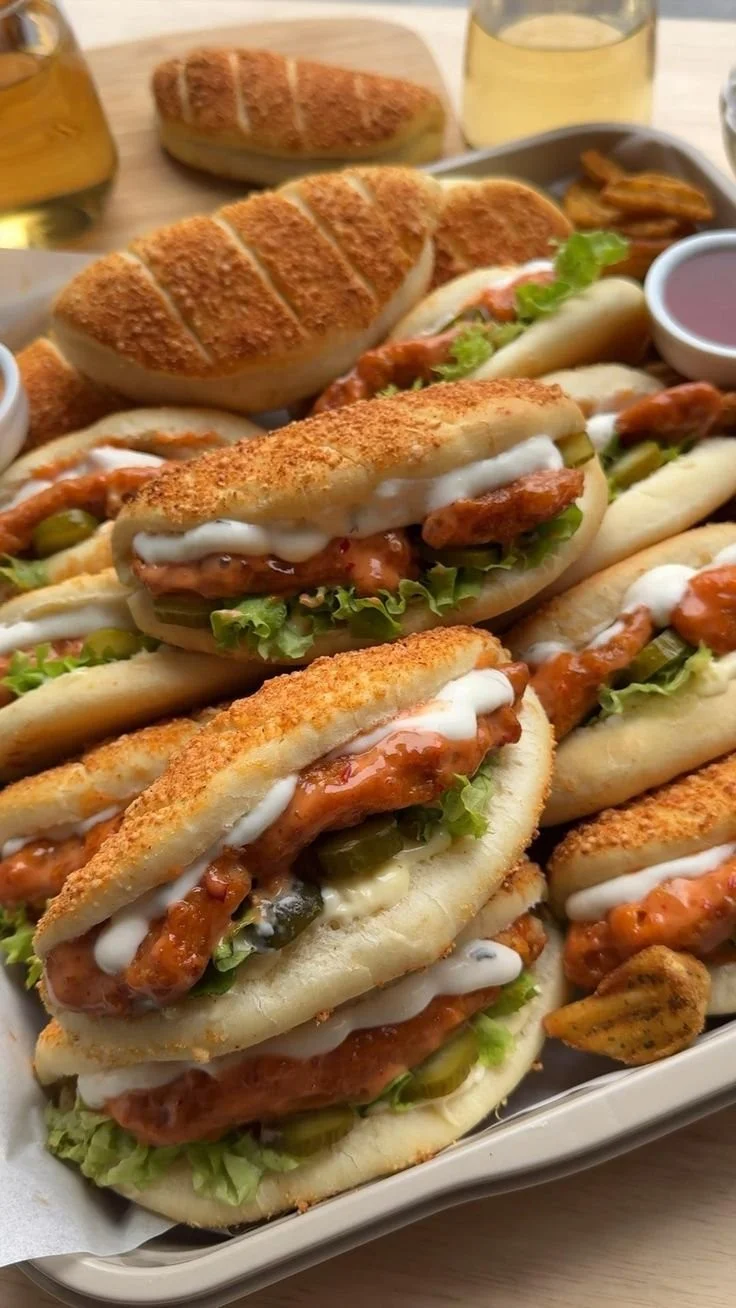 Dynamite chicken buns with spicy filling and soft buns served on a plate