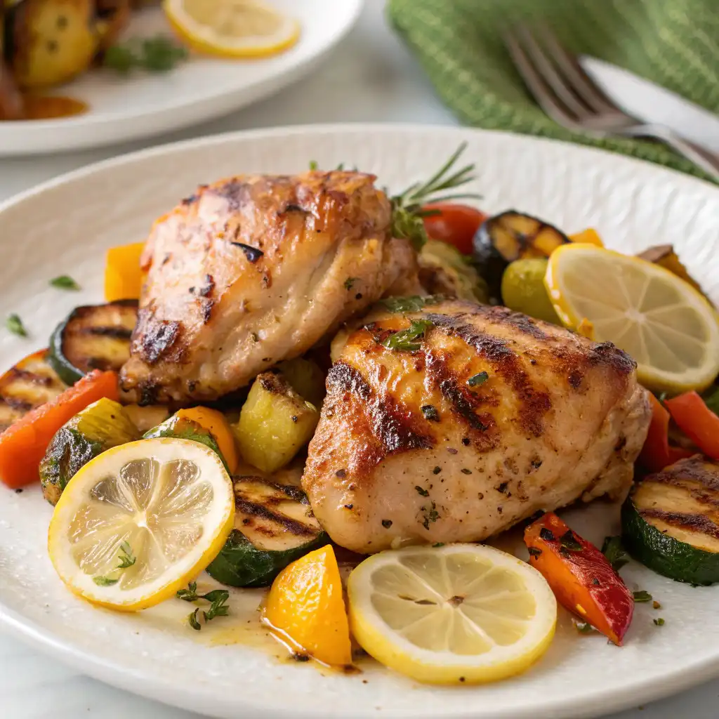 grilled skinless chicken thighs with vegetables