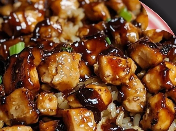 Delicious Honey BBQ Chicken served with rice in a bowl