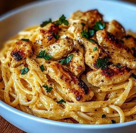 Delicious Cowboy Butter Chicken Linguine served on a plate