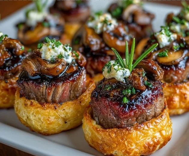 Mini Beef Wellington Bites served as appetizers