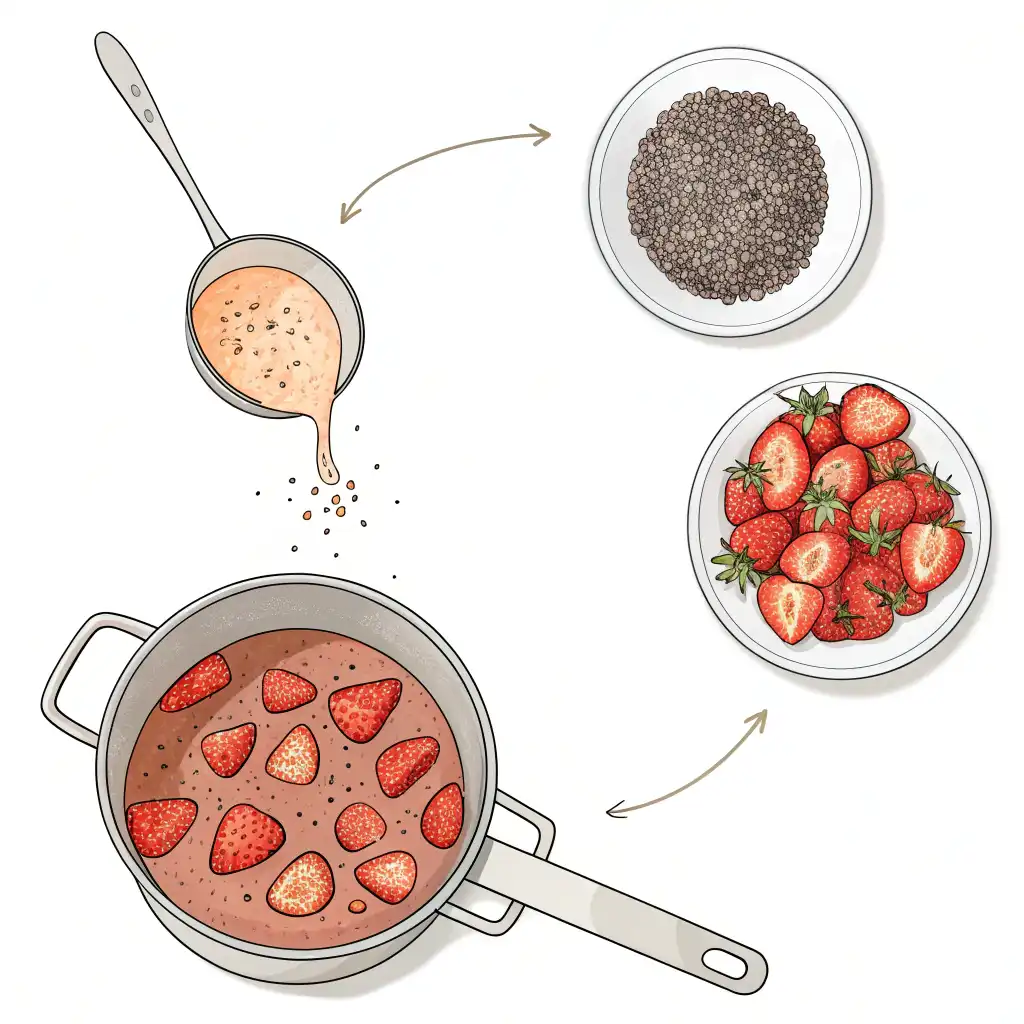 Step by step process of making strawberry chia jam at home