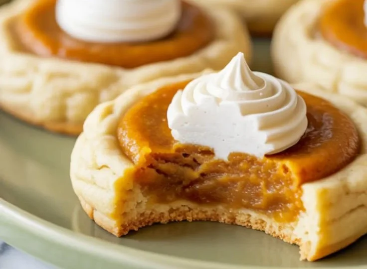 Thanksgiving pumpkin pie cookies arranged on a festive table setting