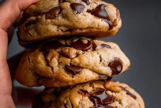 Delicious giant chocolate chip cookie fresh from the oven