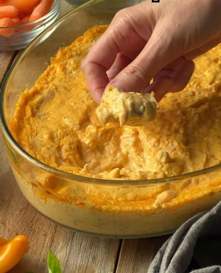 Delicious Buffalo Chicken Dip served in a bowl with tortilla chips