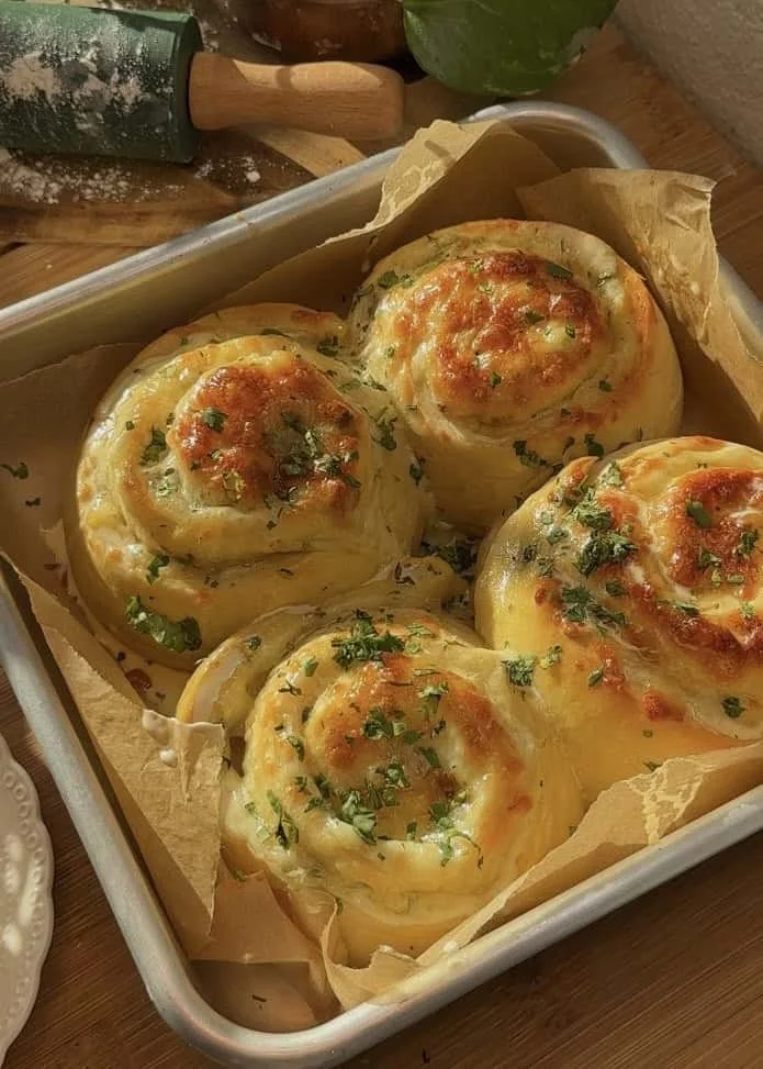 Buttery cheese garlic rolls fresh out of the oven, golden and delicious.