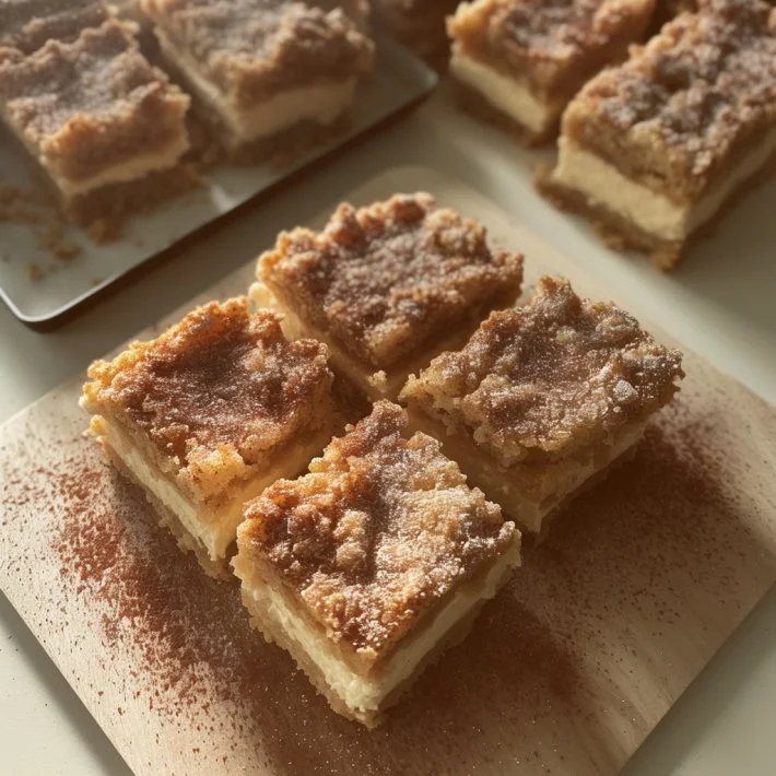 Delicious Churro Cheesecake Bars topped with cinnamon and sugar