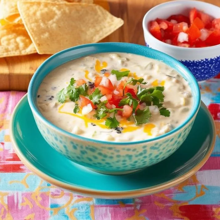 Delicious easy queso dip served in a bowl with tortilla chips