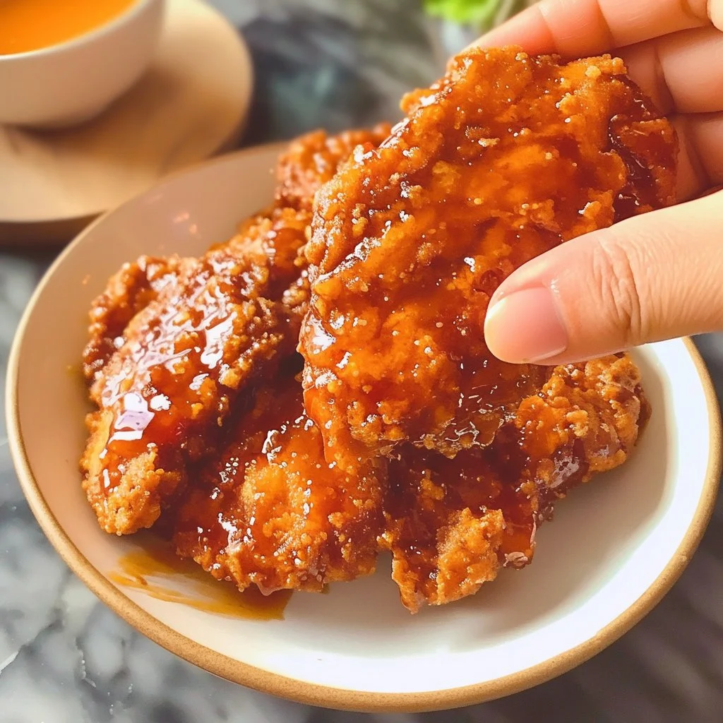 Crispy honey chipotle chicken tenders drizzled with a sweet and spicy glaze.
