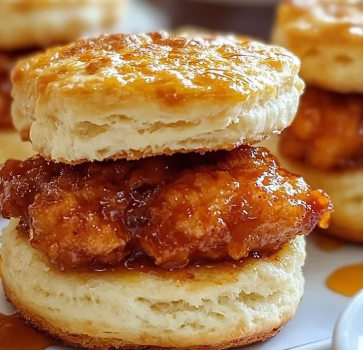 Delicious Hot Honey Chicken Biscuits served on a plate.