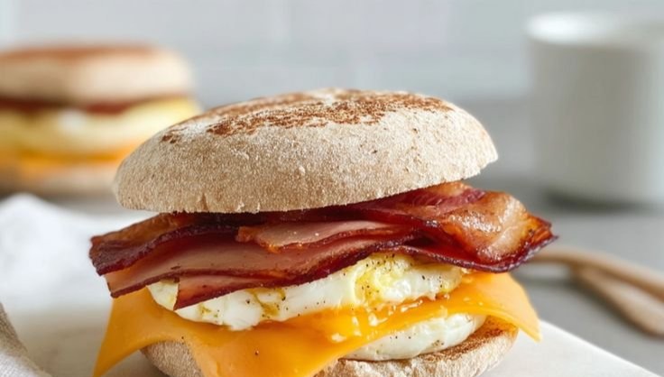 Breakfast Sandwich with Turkey Bacon and Egg Whites