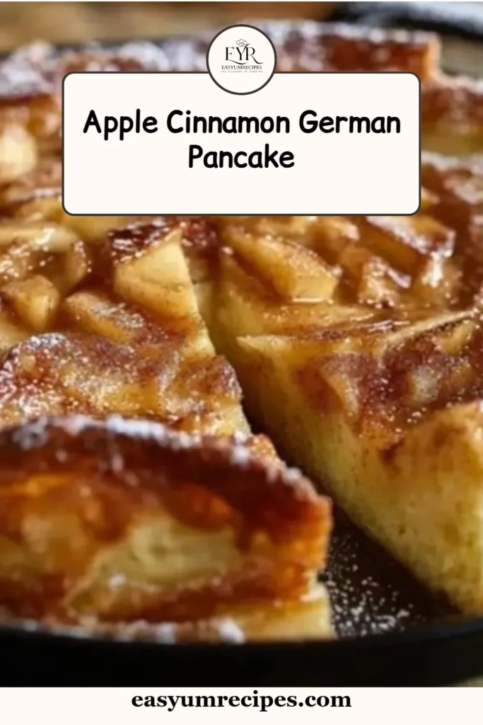 Fluffy Apple Cinnamon German Pancake topped with fresh apples and cinnamon