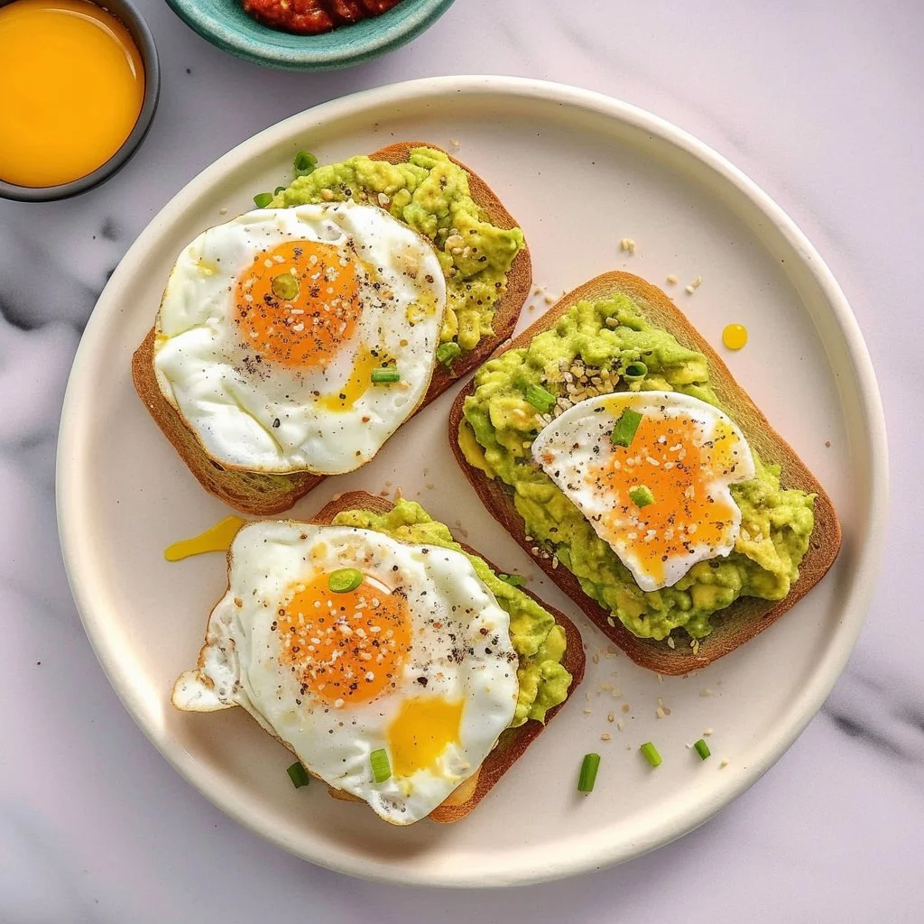 Avocado toast with egg on a plate, healthy breakfast dish