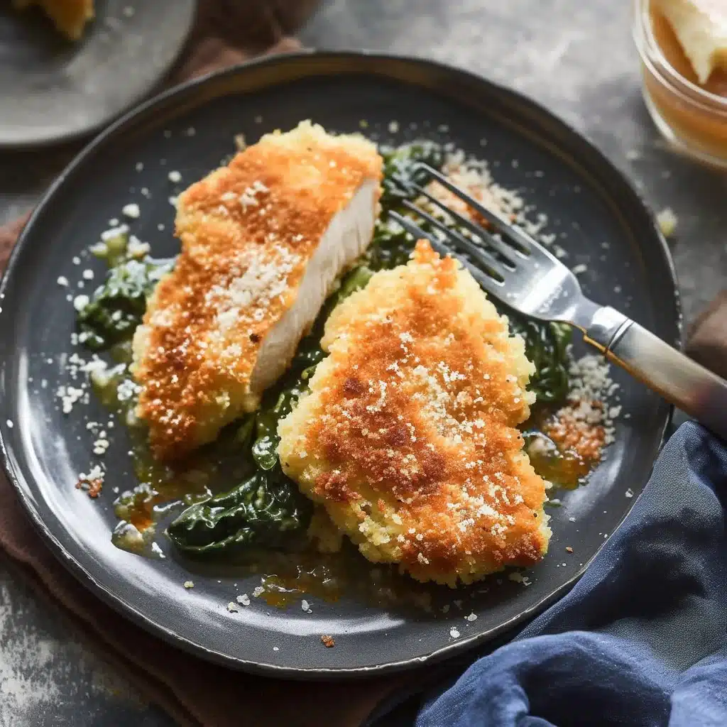 Baked Parmesan Crusted Chicken served with herbs and spices