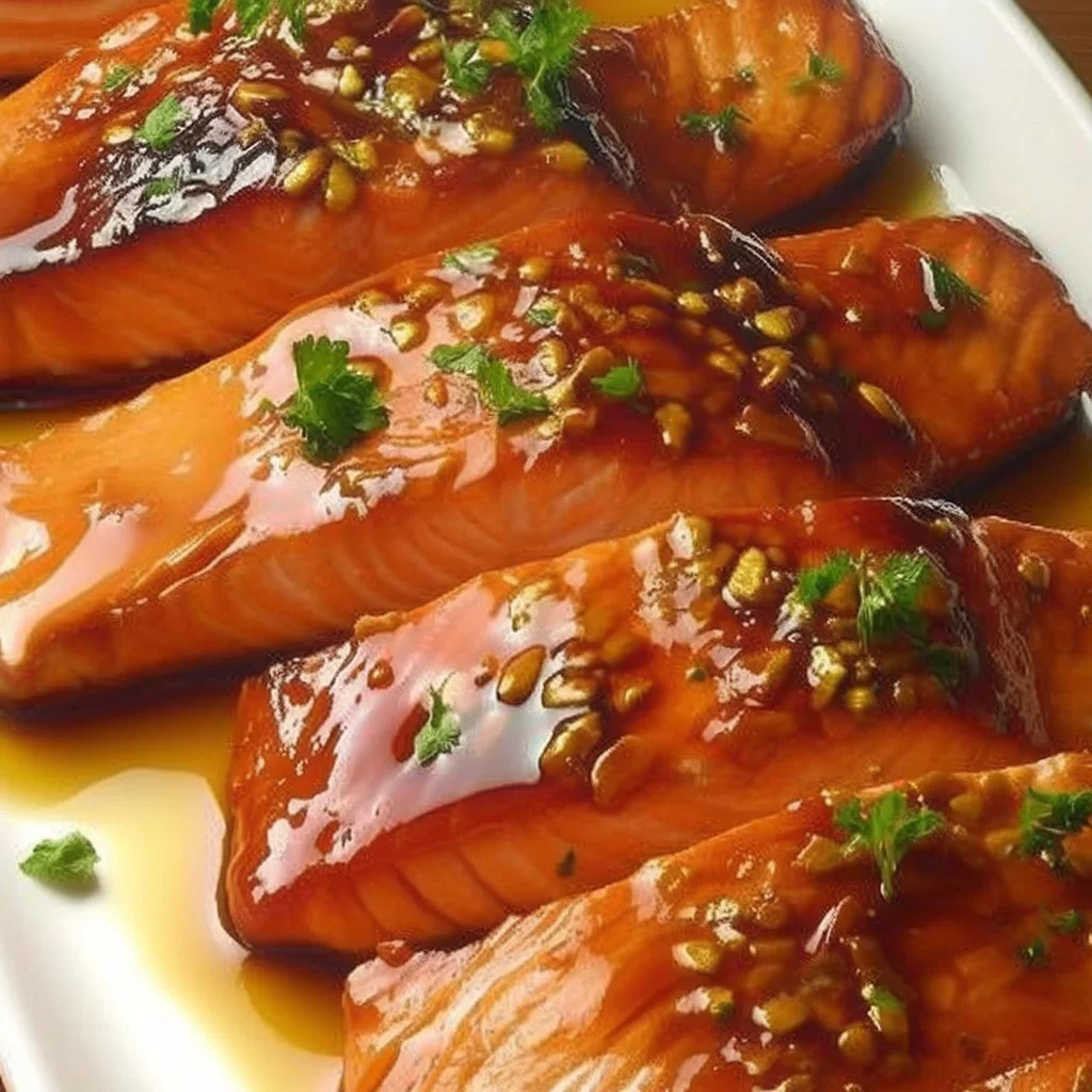 Delicious Baked Salmon with Maple Glaze on a white plate