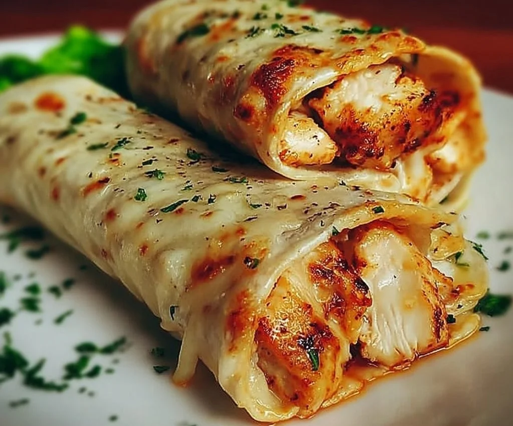 Delicious cheesy chicken wraps filled with savory ingredients