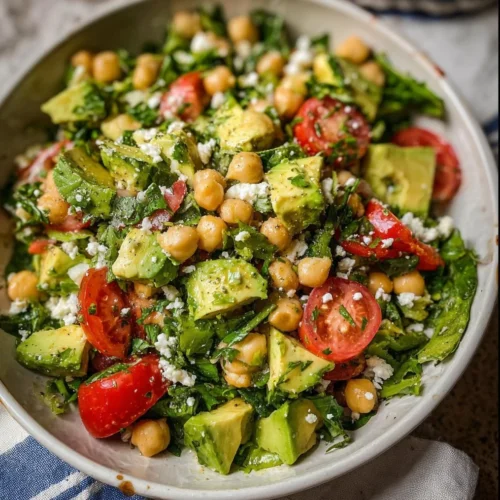 Chickpea Avocado Salad with fresh vegetables and dressing